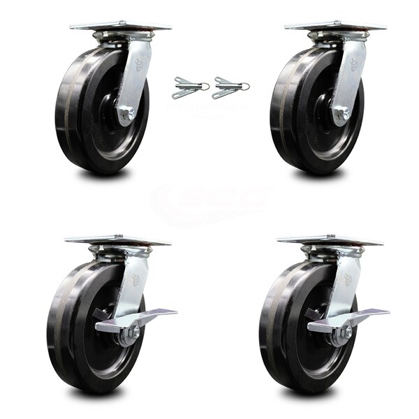 8 Inch Phenolic Swivel Caster Swivel Locks 2 Brakes, 2PK